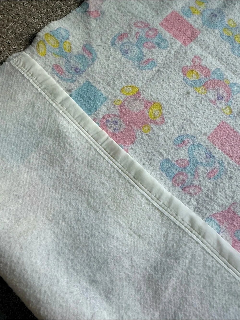 Vintage Baby Receiving Blanket Teddy Bear Bunny Pastel Pink Blue Security